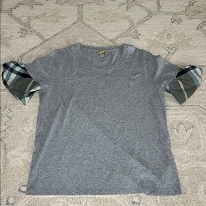 Burberry Gray Top with Plaid Accents in Excellent Condition